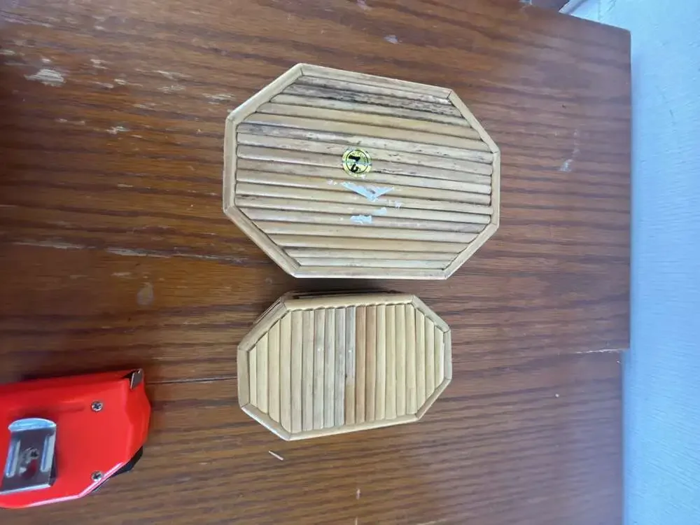 Vintage Philippines Handcrafted Woven Rattan and Bamboo Octagon Trinket Box Set